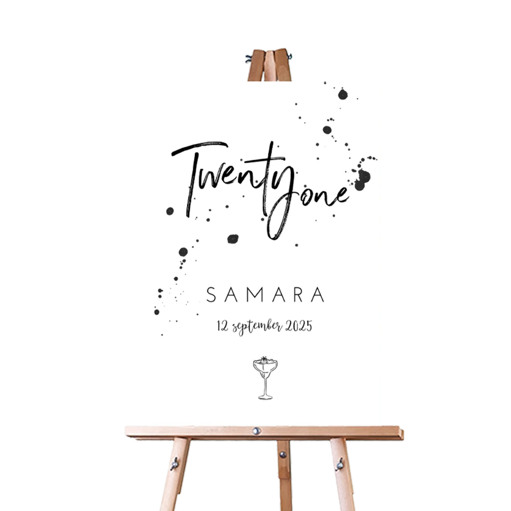 Welkomstbord twenty one dinner met spetters