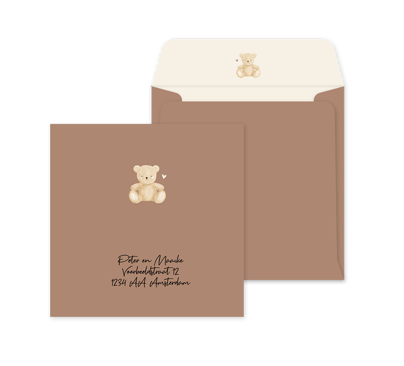 Lieve envelop op maat met beertje en hartje