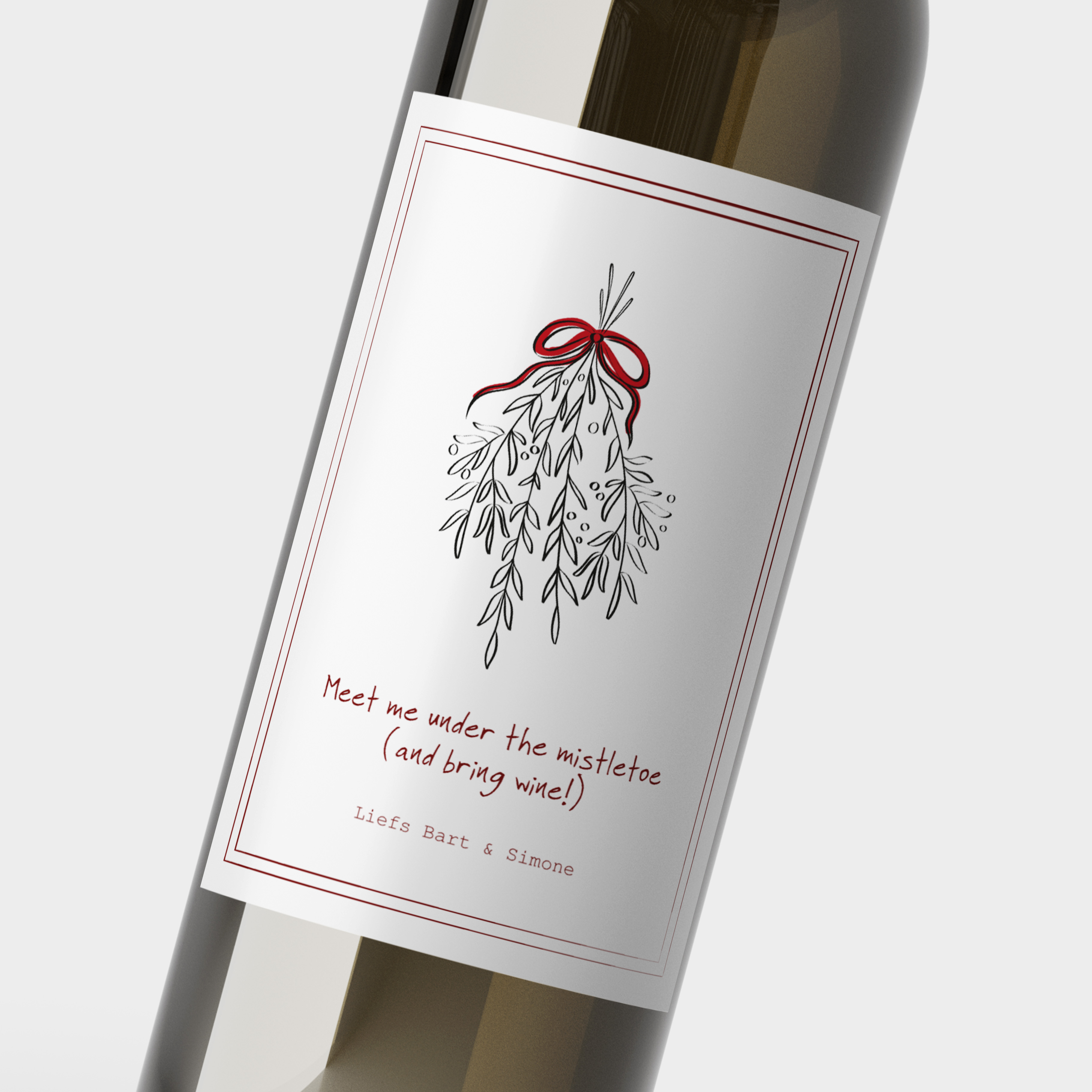 Wijnetiket mistletoe kerstgroet - 5 stuks