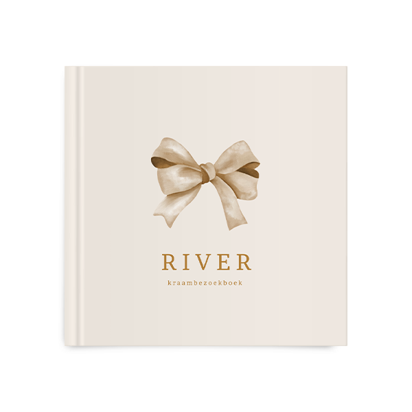 Kraamnbezoekboek beige met strik