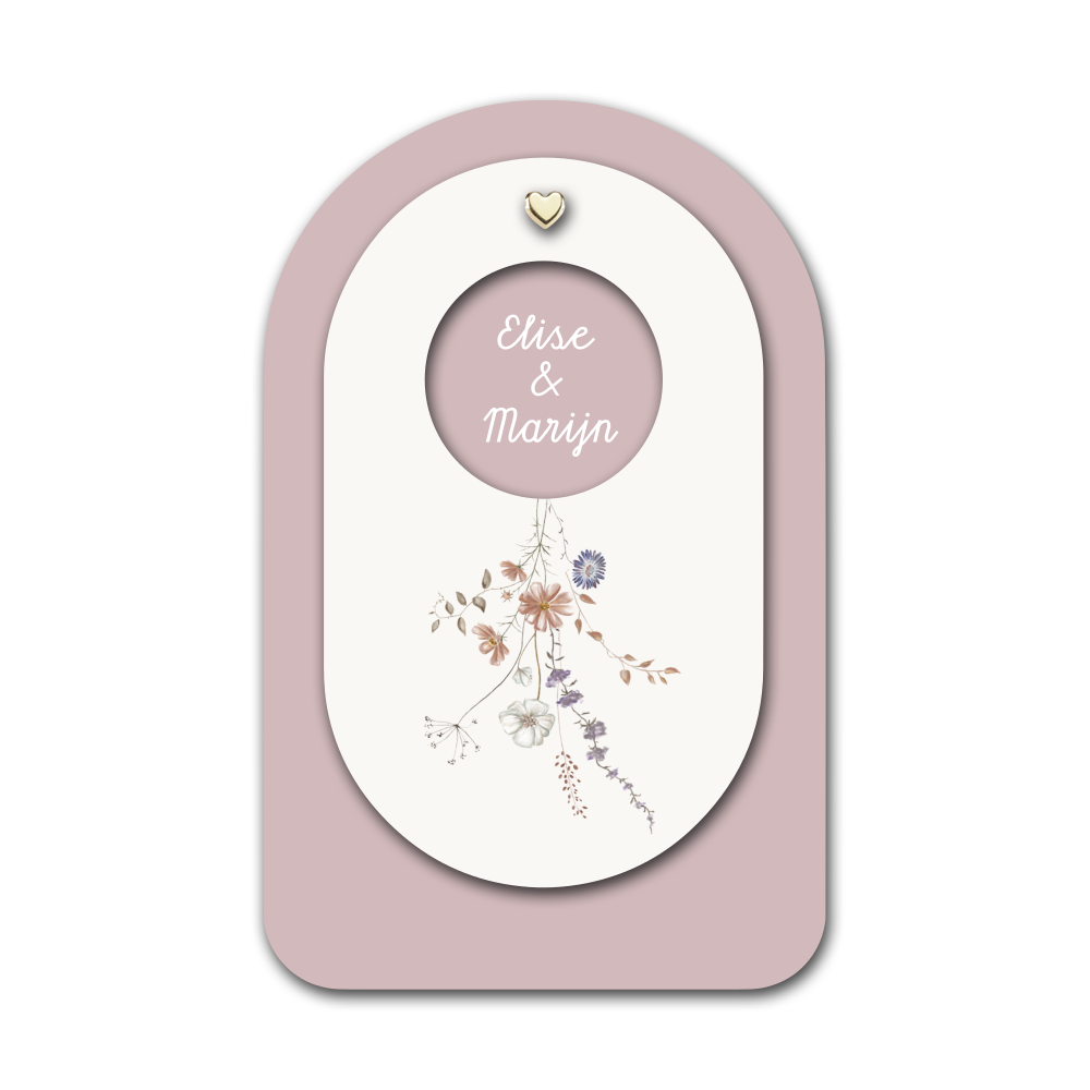 Mooie 2-delige trouwkaart illustratie getekende bloemen roze