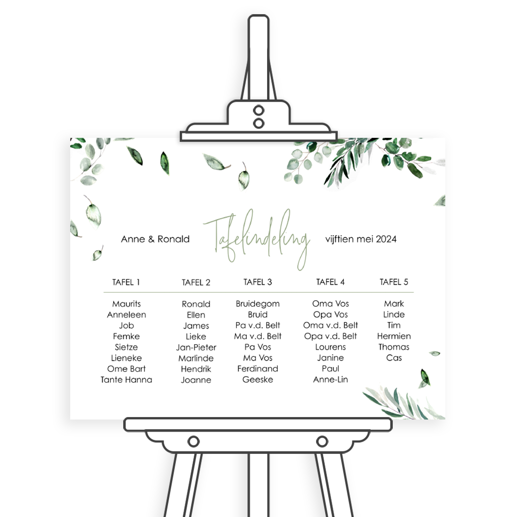 Bord met tafelschikking en blaadjes
