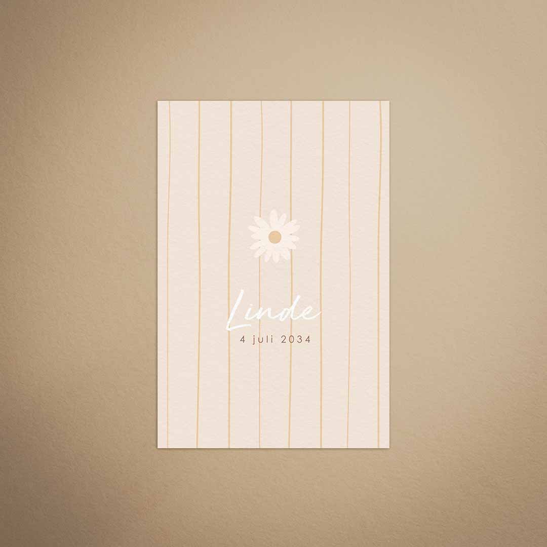 Geboortekaartje met bloem en streepjes voor een meisje