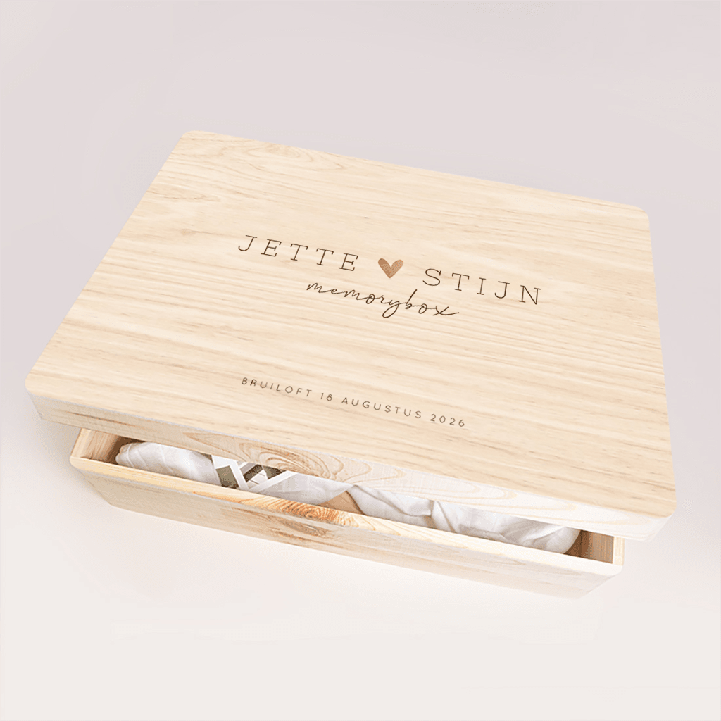 Memorybox bruiloft typografisch met hartje