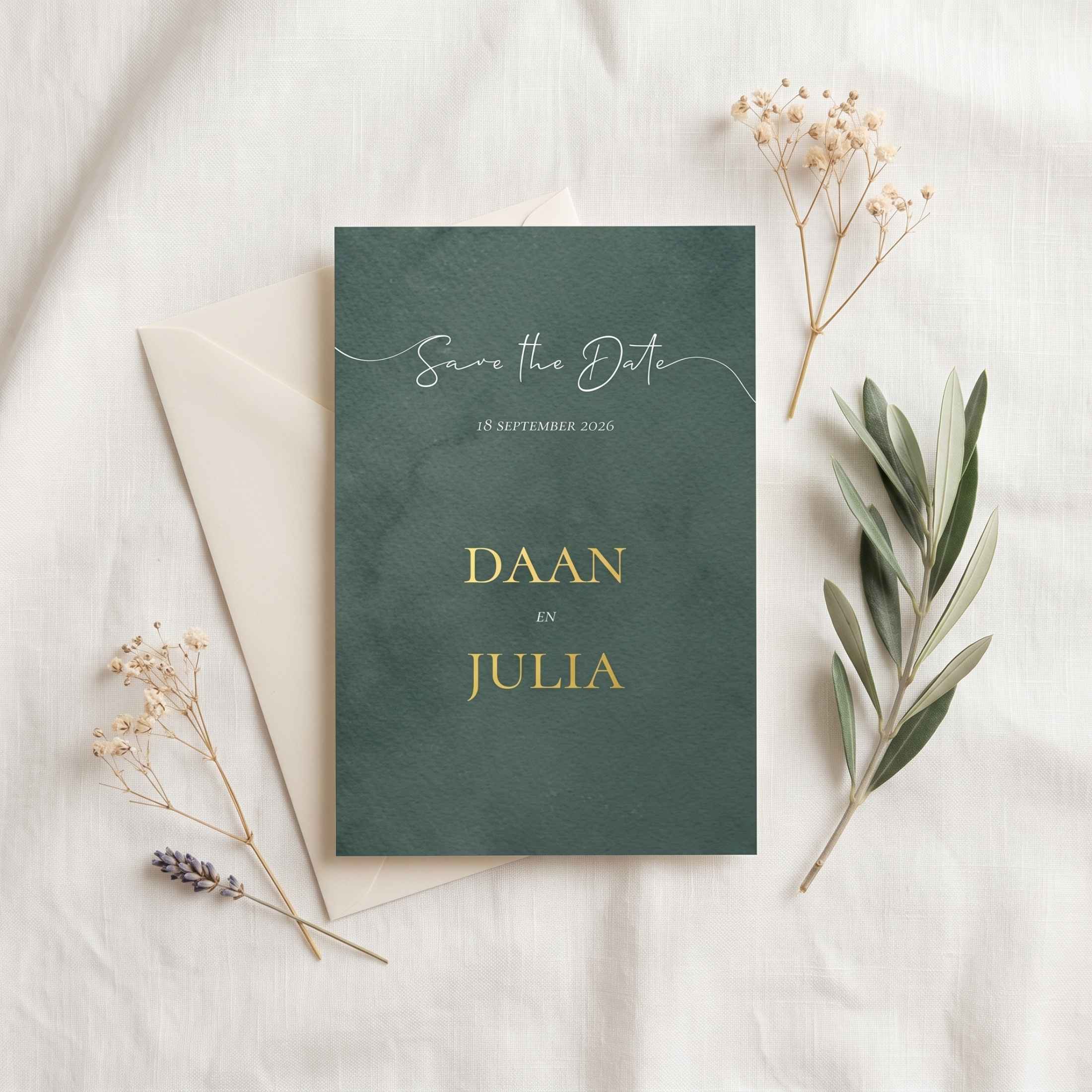 Save the Date bruiloft groen aquarel