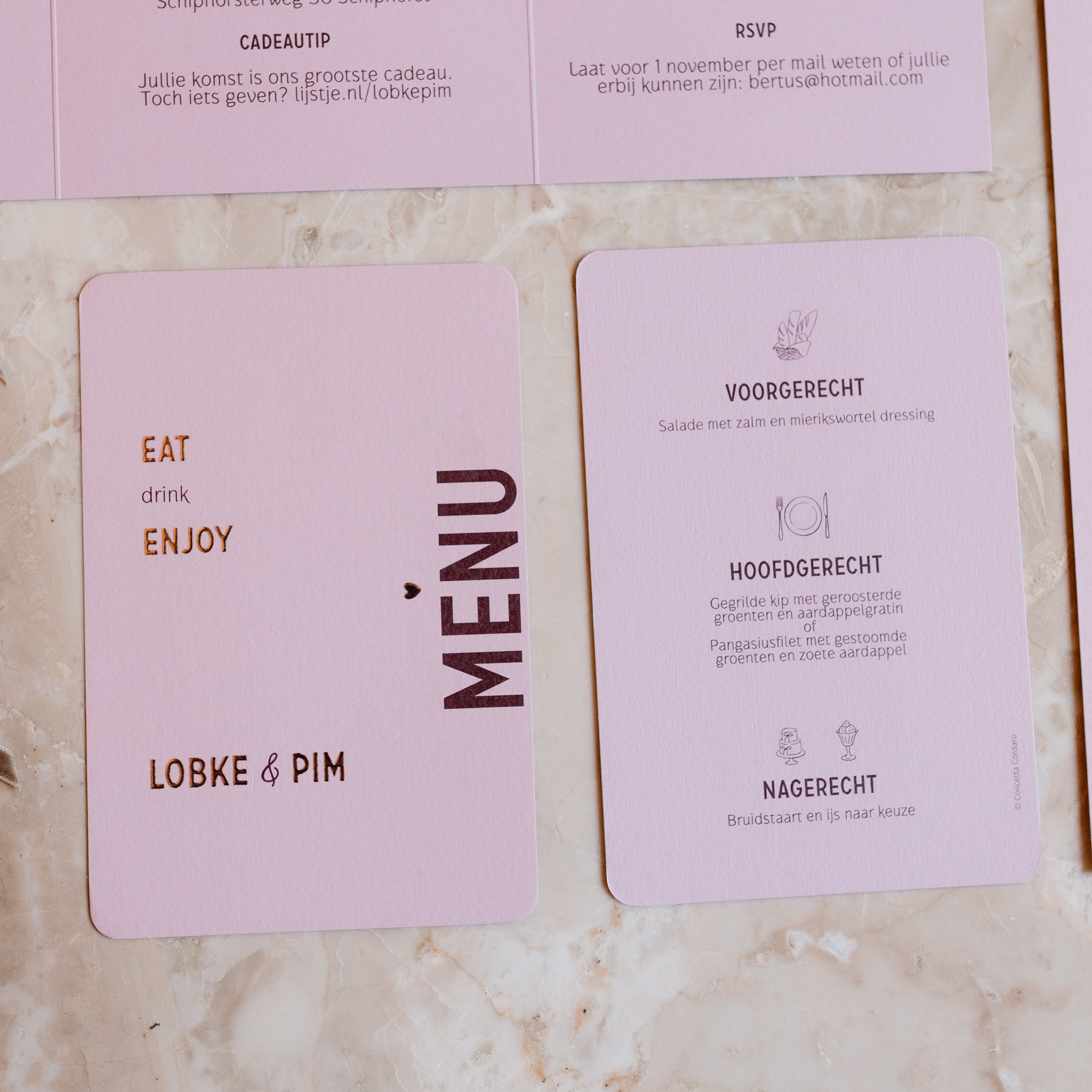 Menukaart oudroze bordeaux rosefolie