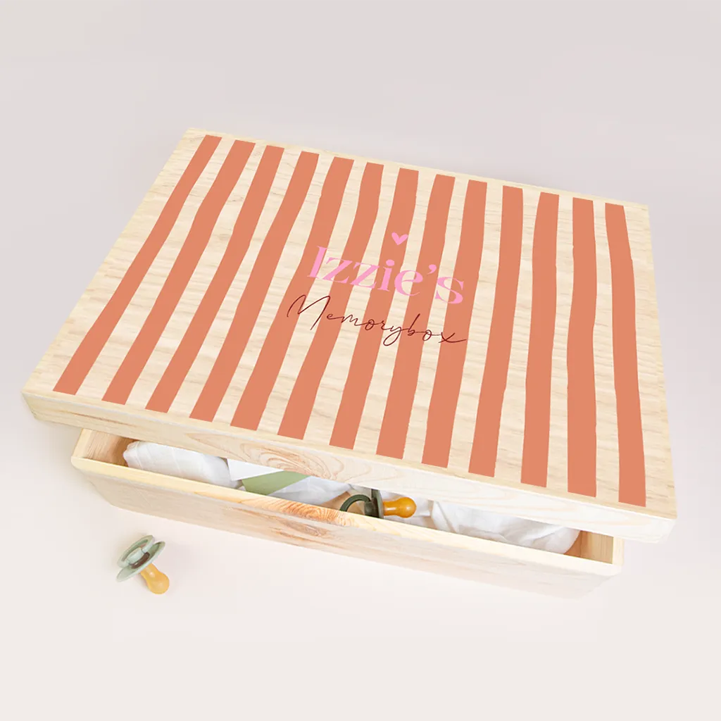 Memorybox baby gestreept in oranje en roze