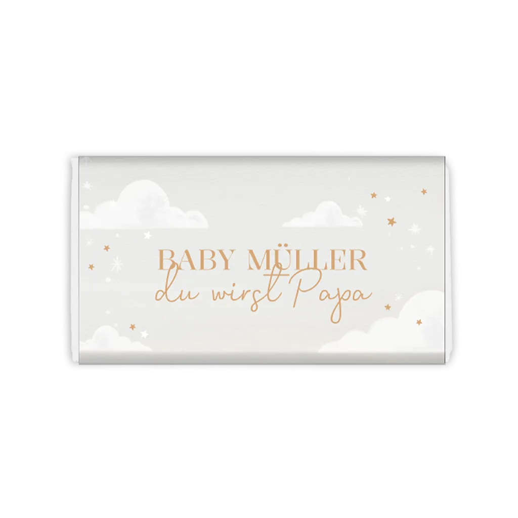 Schwangerschaft verkünden auf Schokoladenverpackung mit Sternenhimmel