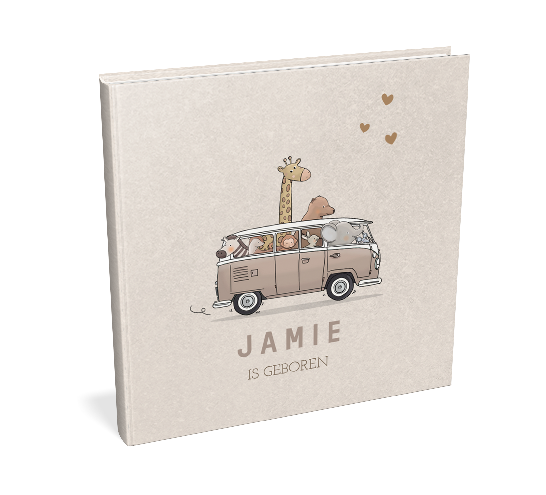 Vrolijk kraambezoekboek met busje en jungledieren