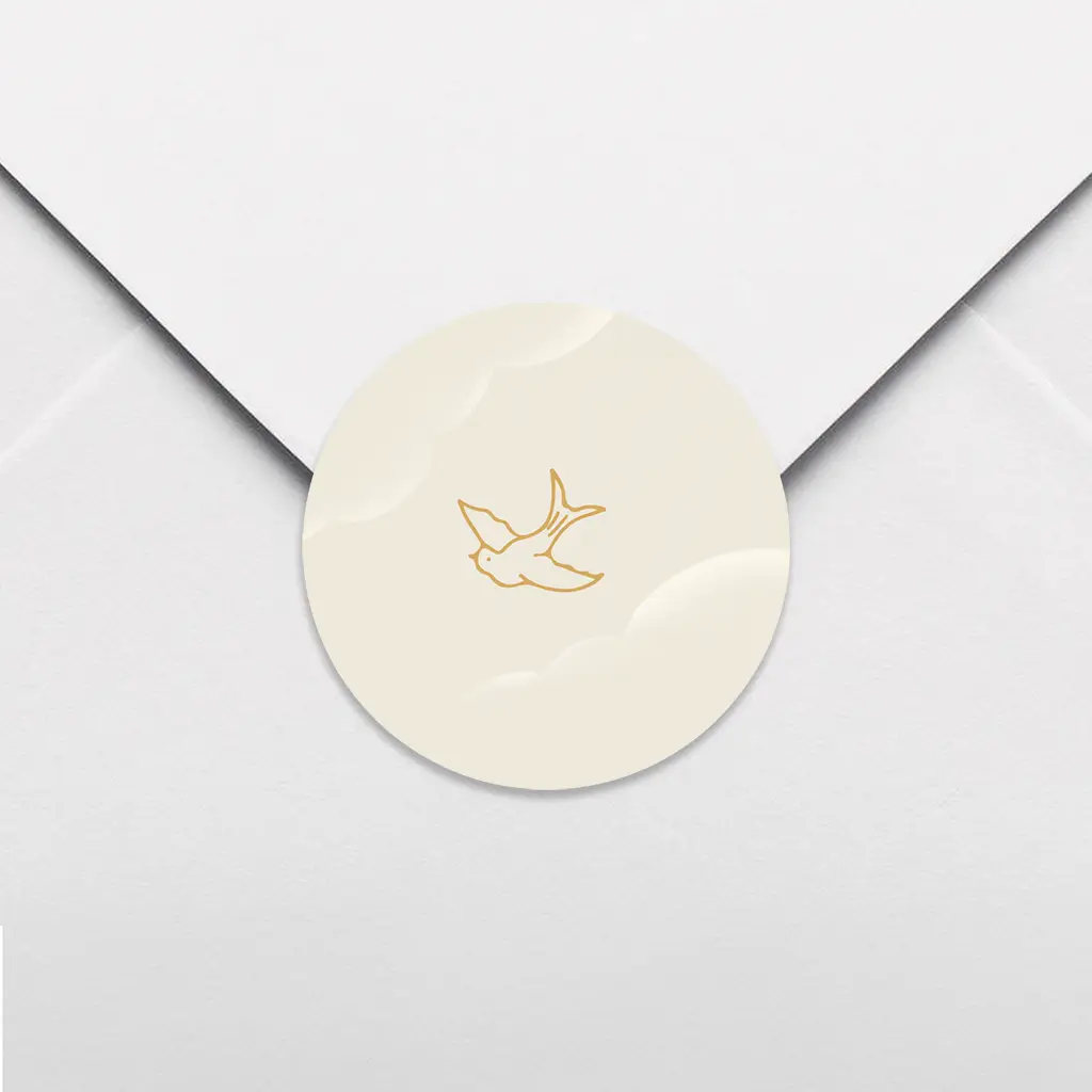 Sluitsticker met wolkjes en lijntekening vogeltje - per 25 stuks