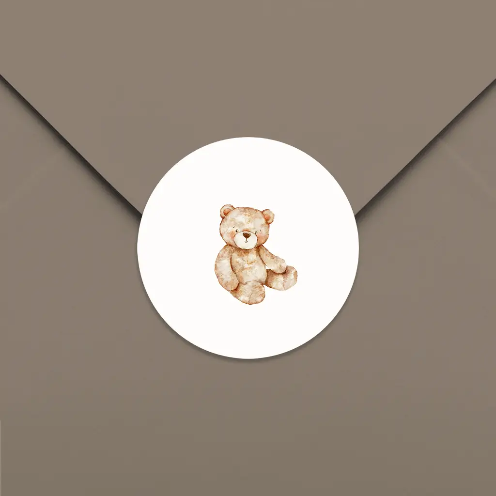Sluitsticker wit met teddybeer - per 25 stuks