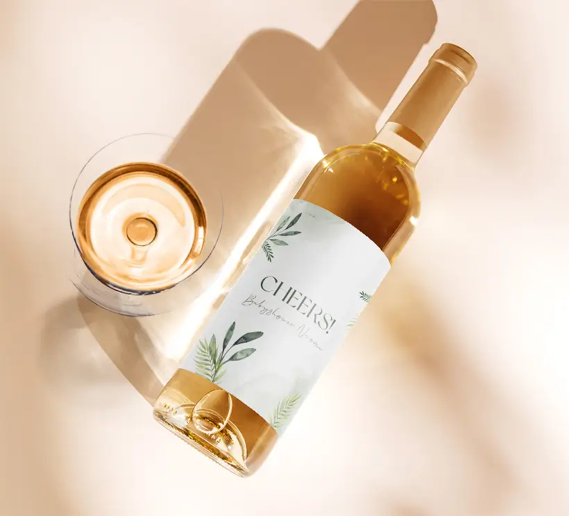 Wijnetiket botanical groen met bladeren