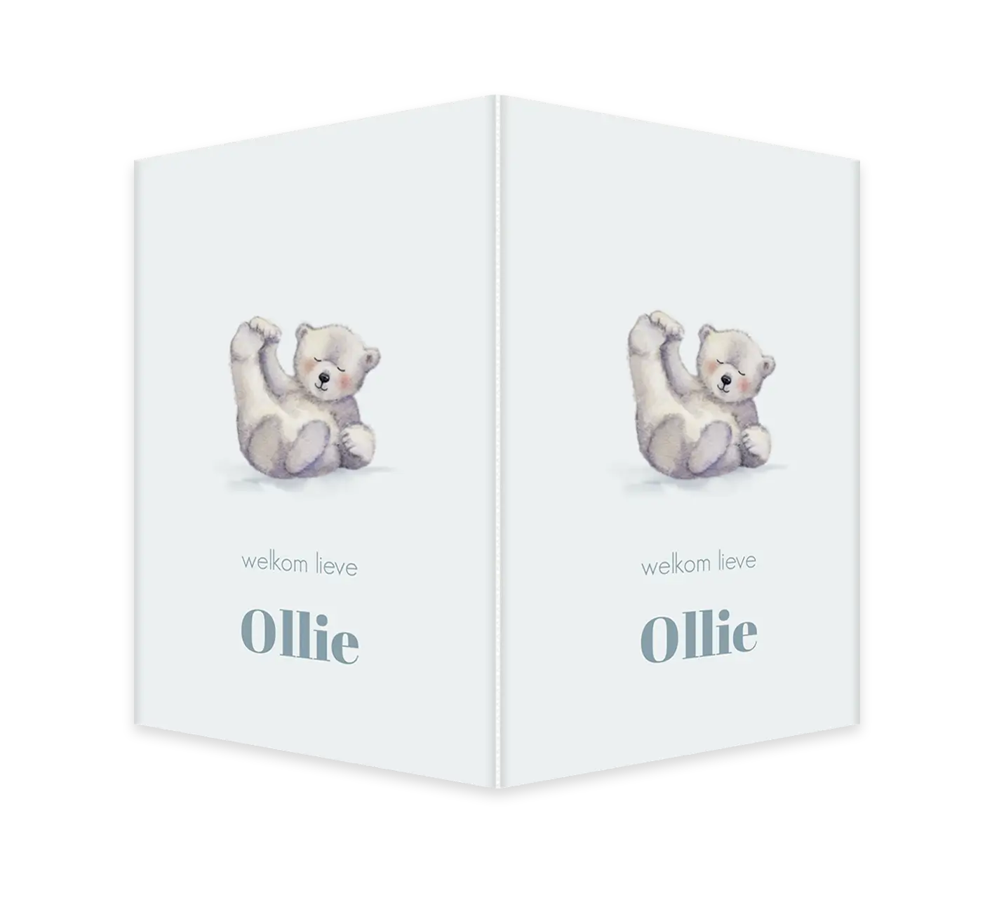 Lichtblauw geboortebord met illustratie van ijsbeer