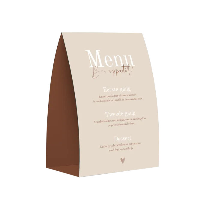 Menukaart in tentvorm met hoogglans