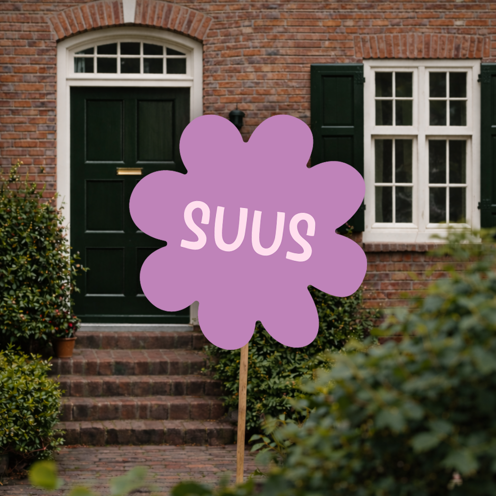 Paars tuinbord in bloemvorm – Bloemen geboortebord tuin