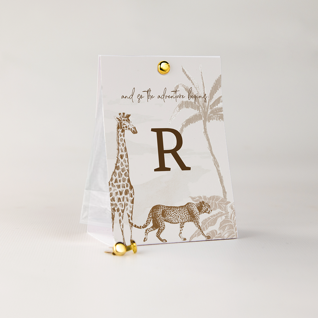 Doopsuiker tentkaartje beige met handgetekende jungledieren