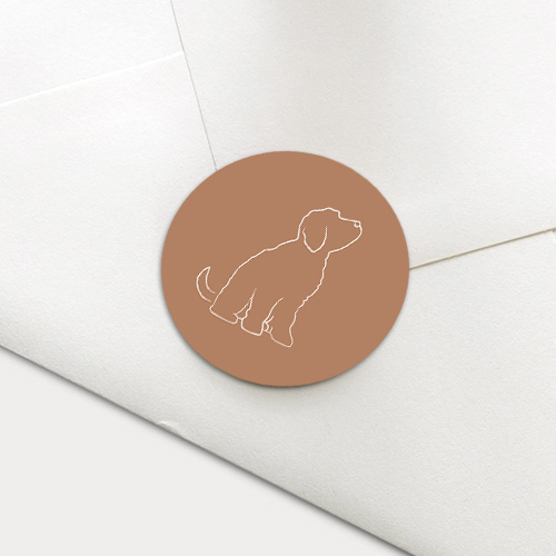 Geboorte sluitzegel met lijntekening van een labradoodle hond