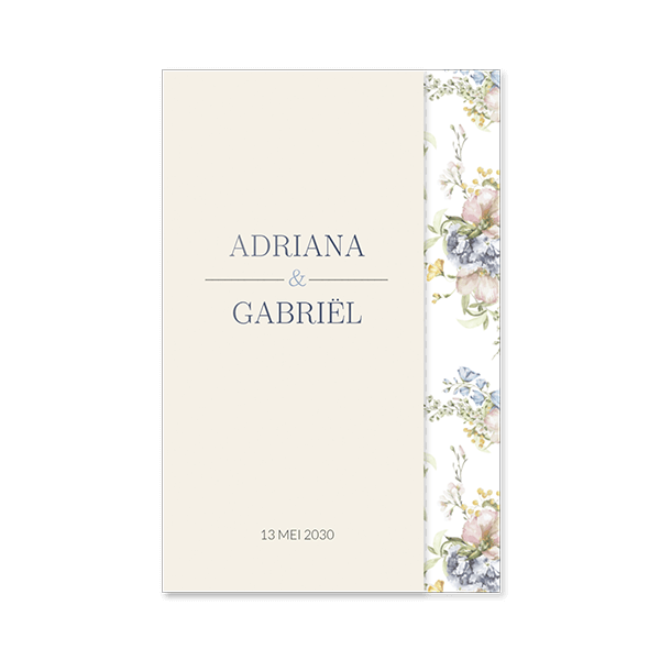 Drieluik trouwkaart met veel bloemen