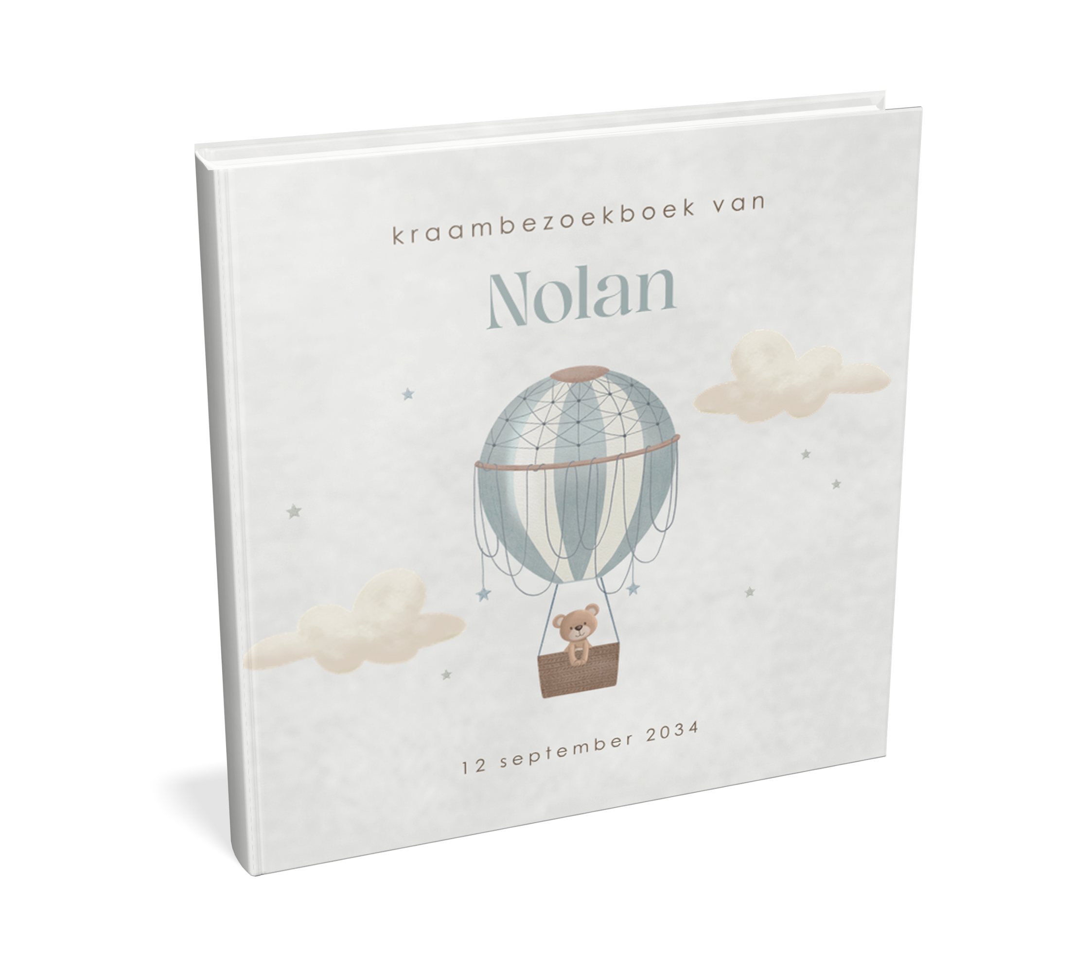 Kraambezoekboek met beertje in gestreepte luchtballon