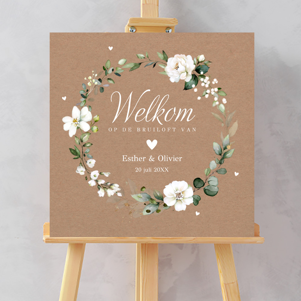 Bruiloftsbord botanisch witte rozen kraft 70x70 cm