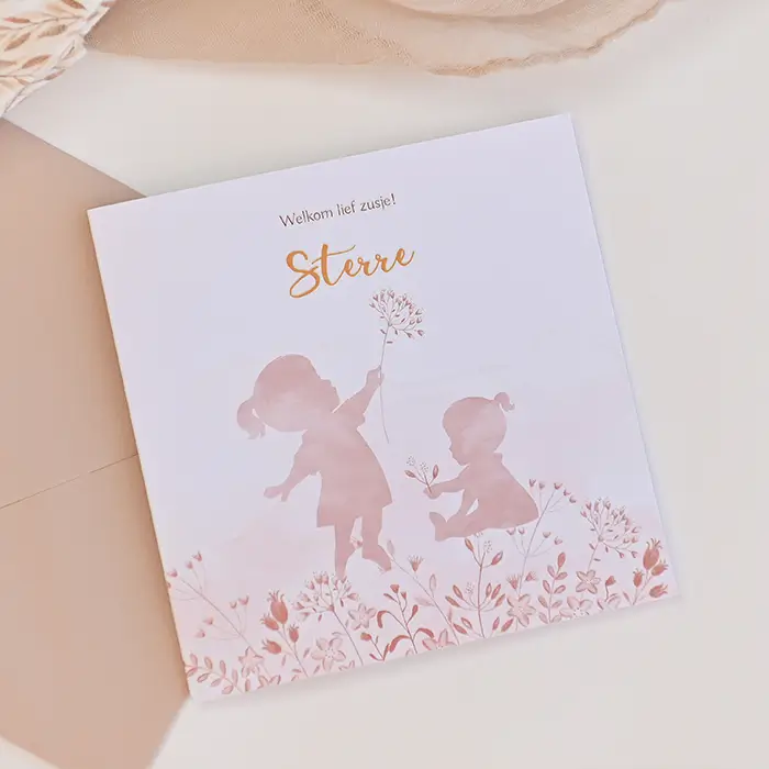 Schattig geboortekaartje voor een zusje in aquarel