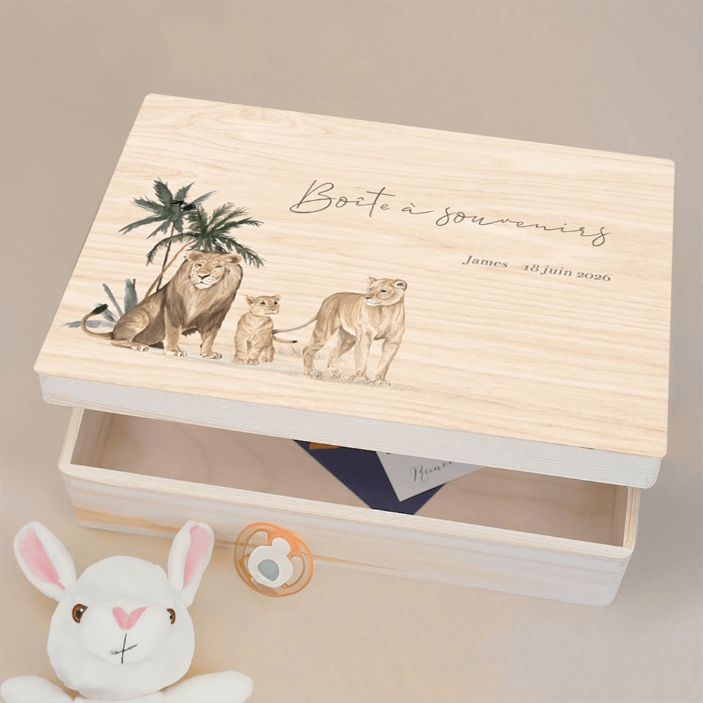 Boîte à souvenirs avec la famille lion