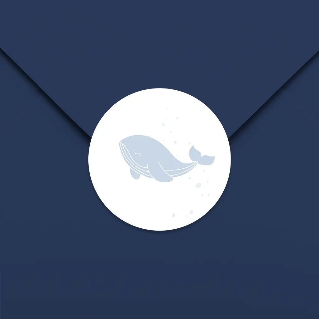 Avontuurlijke sluitsticker met walvis en spetters - per 25 stuks