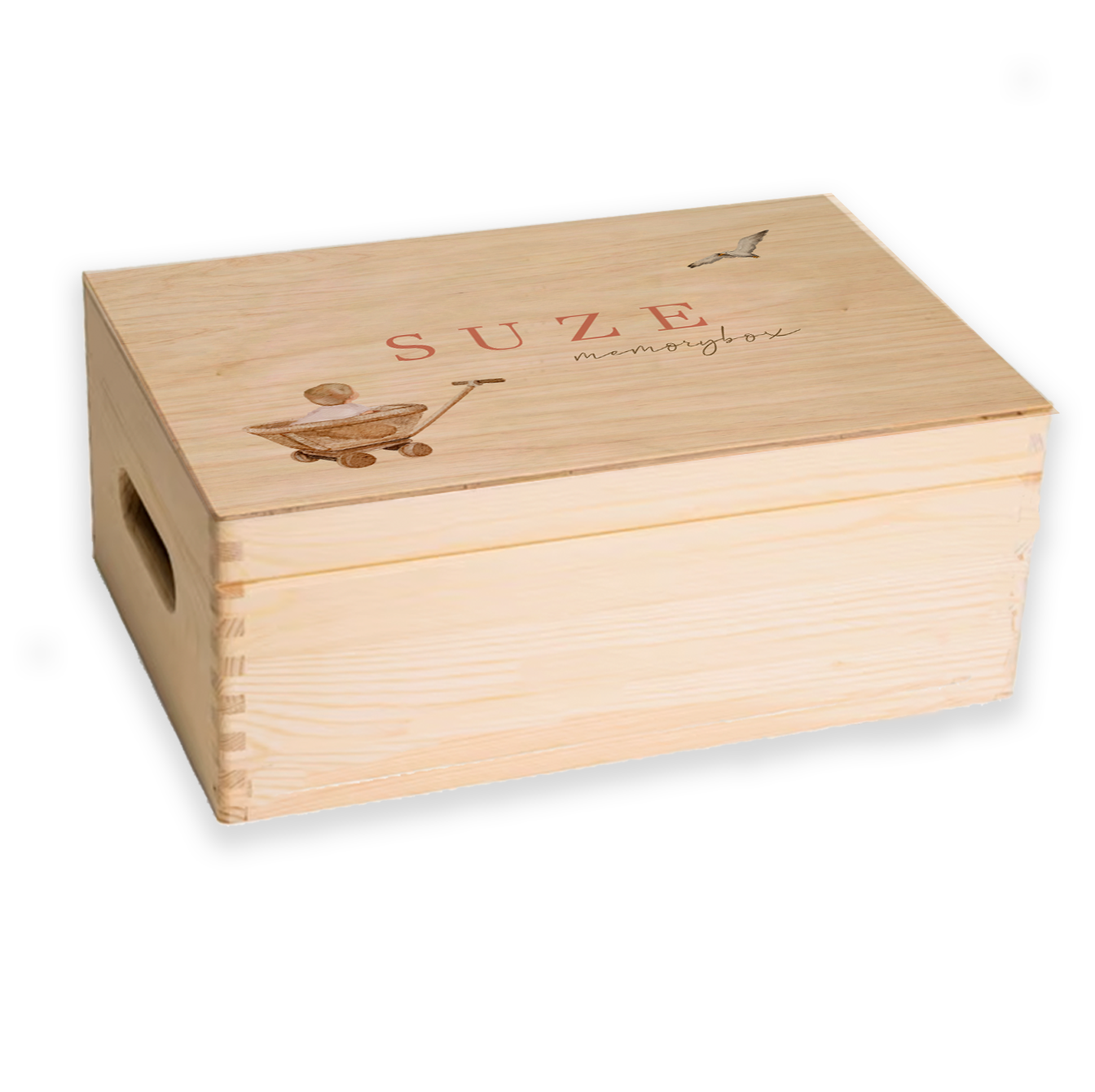 Memorybox meisje in bolderkar en zeemeeuw