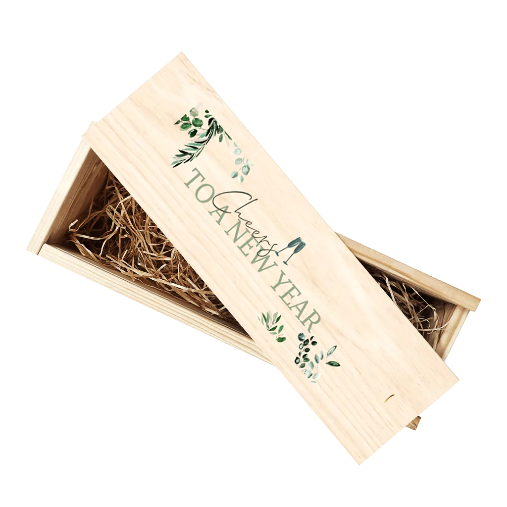 Weihnachtliche Weinbox "New Year" mit Zweigen - Kundenpresent