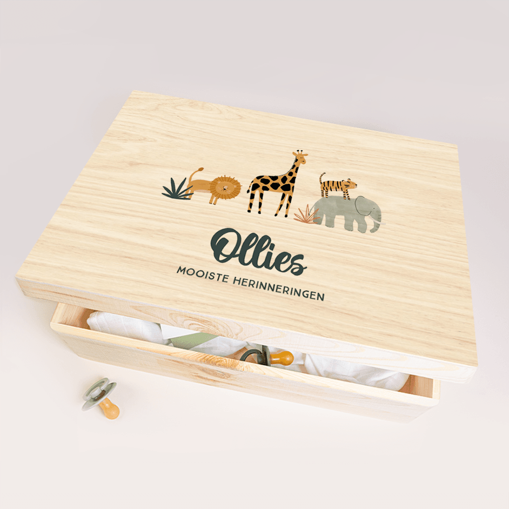 Memory box baby met jungledieren in een rij