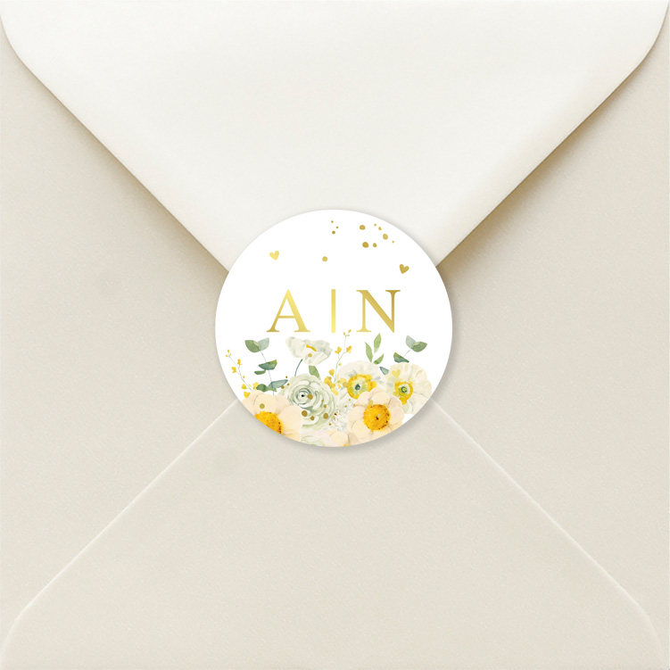 Sluitzegels huwelijk bloemen blauw geel goudfolie