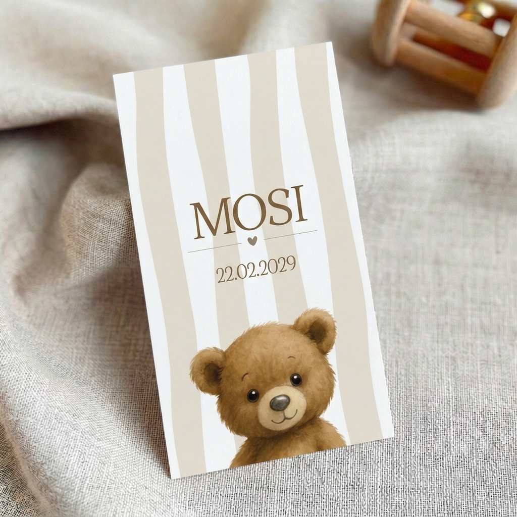 Geboortekaartje Jongen Teddybeertje Strepen