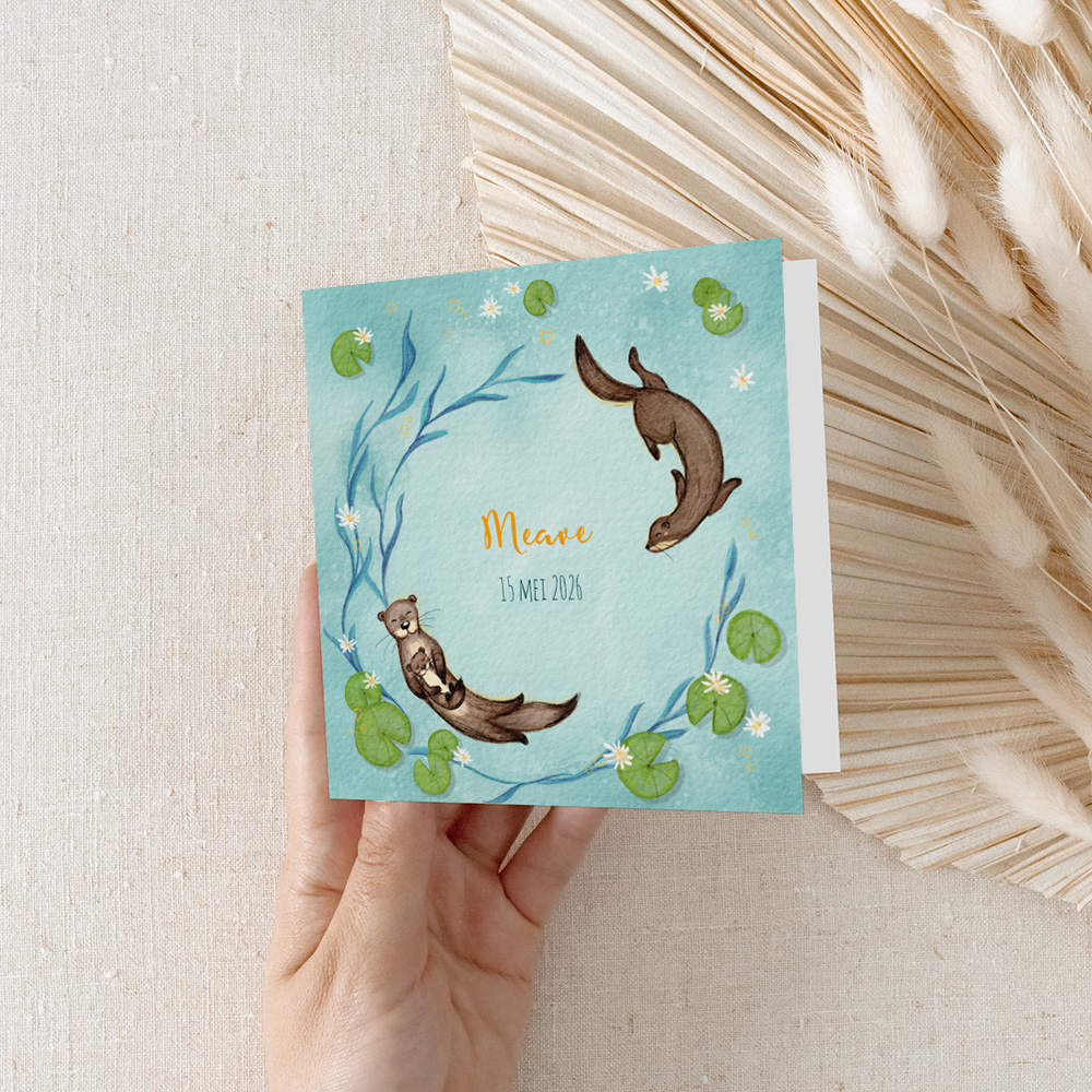 Geboortekaartje met familie otters