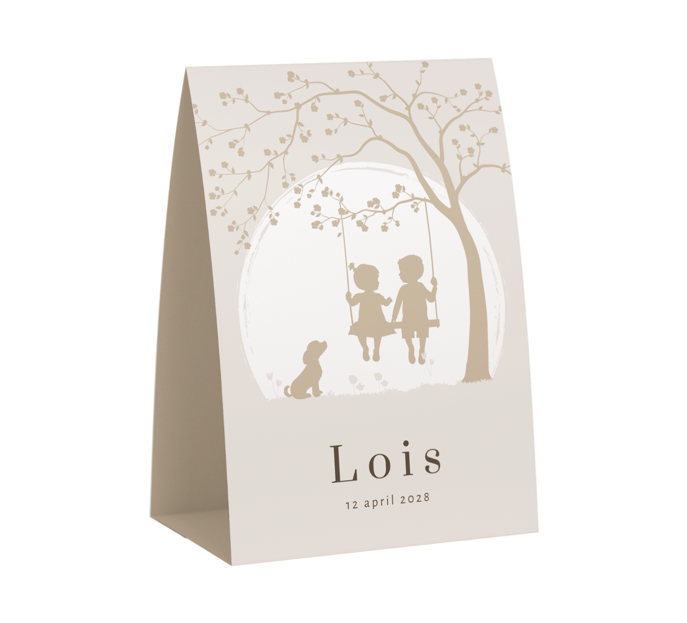 Lief tentkaartje met silhouetjes van broer en zusje op schommel