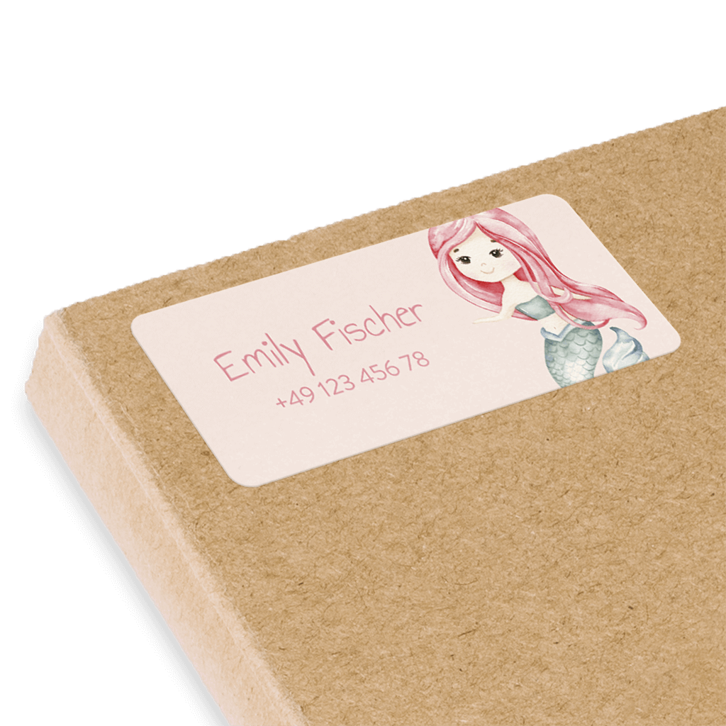 Namensaufkleber Meerfjungfrau mit Telefonnummer 70x30 mm