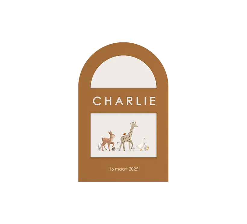 Stoer insteek geboortekaartje met getekende dieren