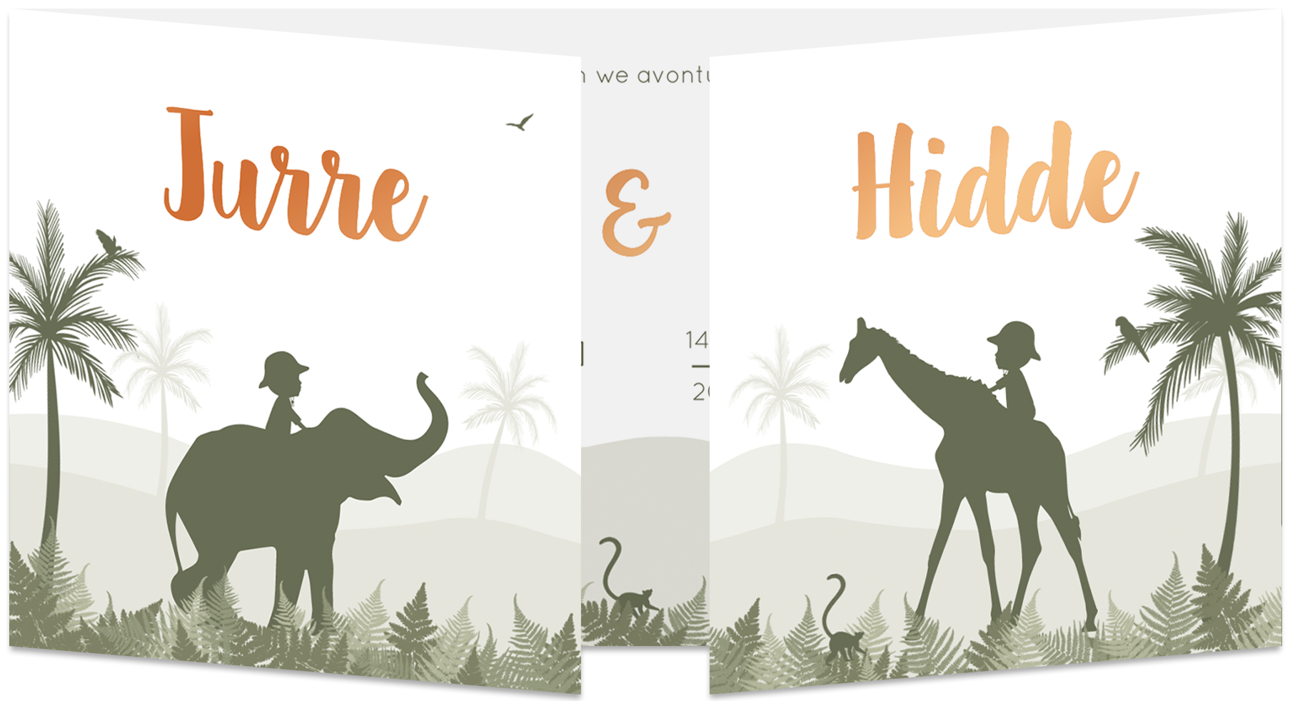 Geboortekaartje Tweeling Safari Dieren Jungle