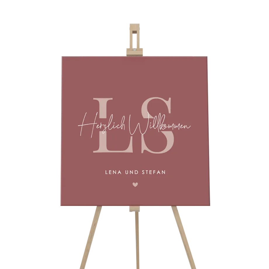 Modernes Willkommensschild mit schöne Schriftarten auf Rosa 70x70cm