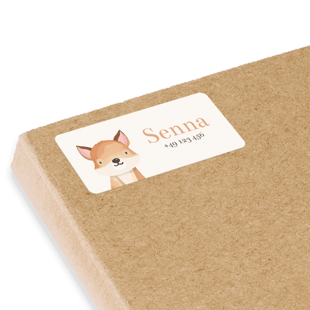 Namensaufkleber mit Fuchs und Telefonnummer 50x20 mm