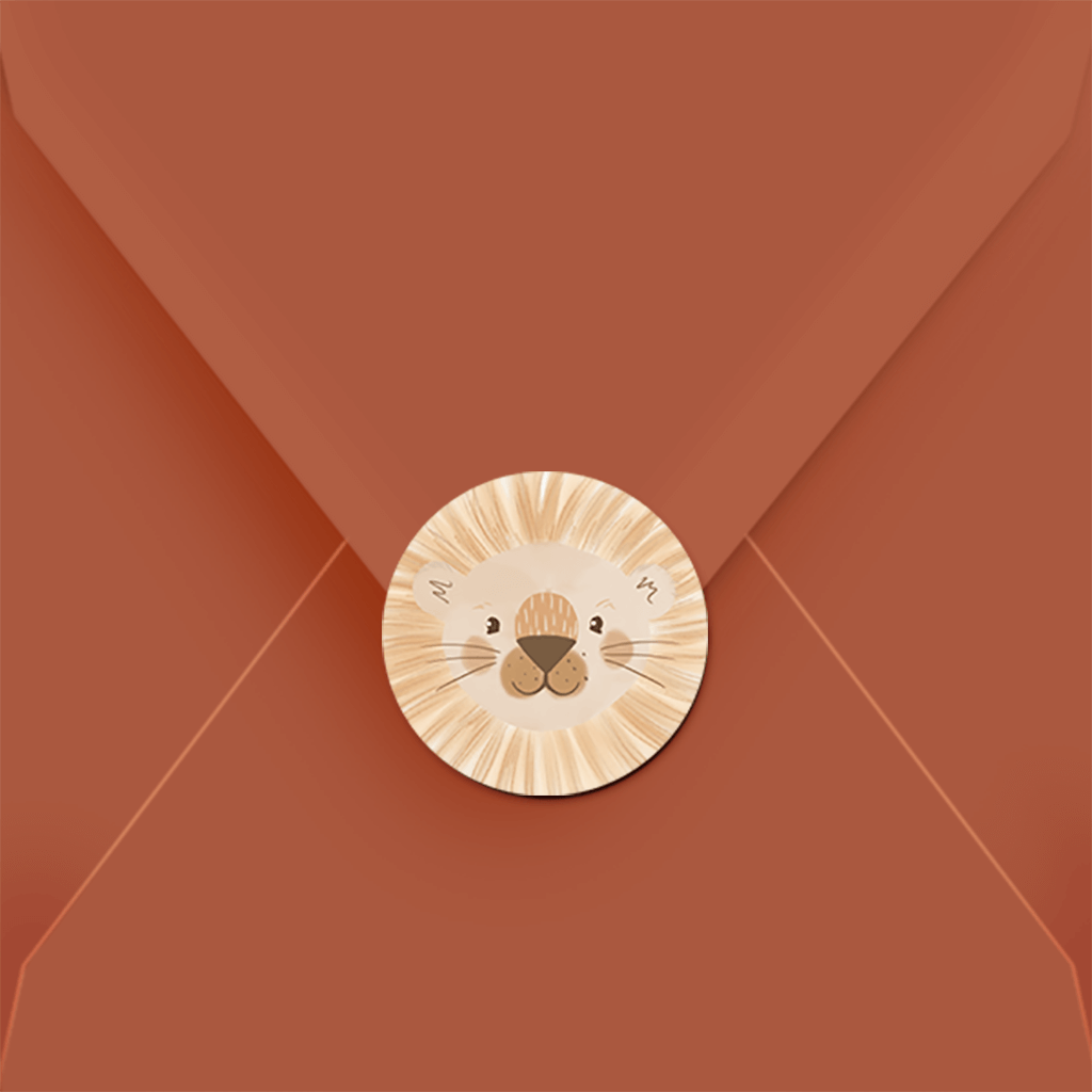 Vrolijke sluitsticker met leeuwtje | 25 stuks