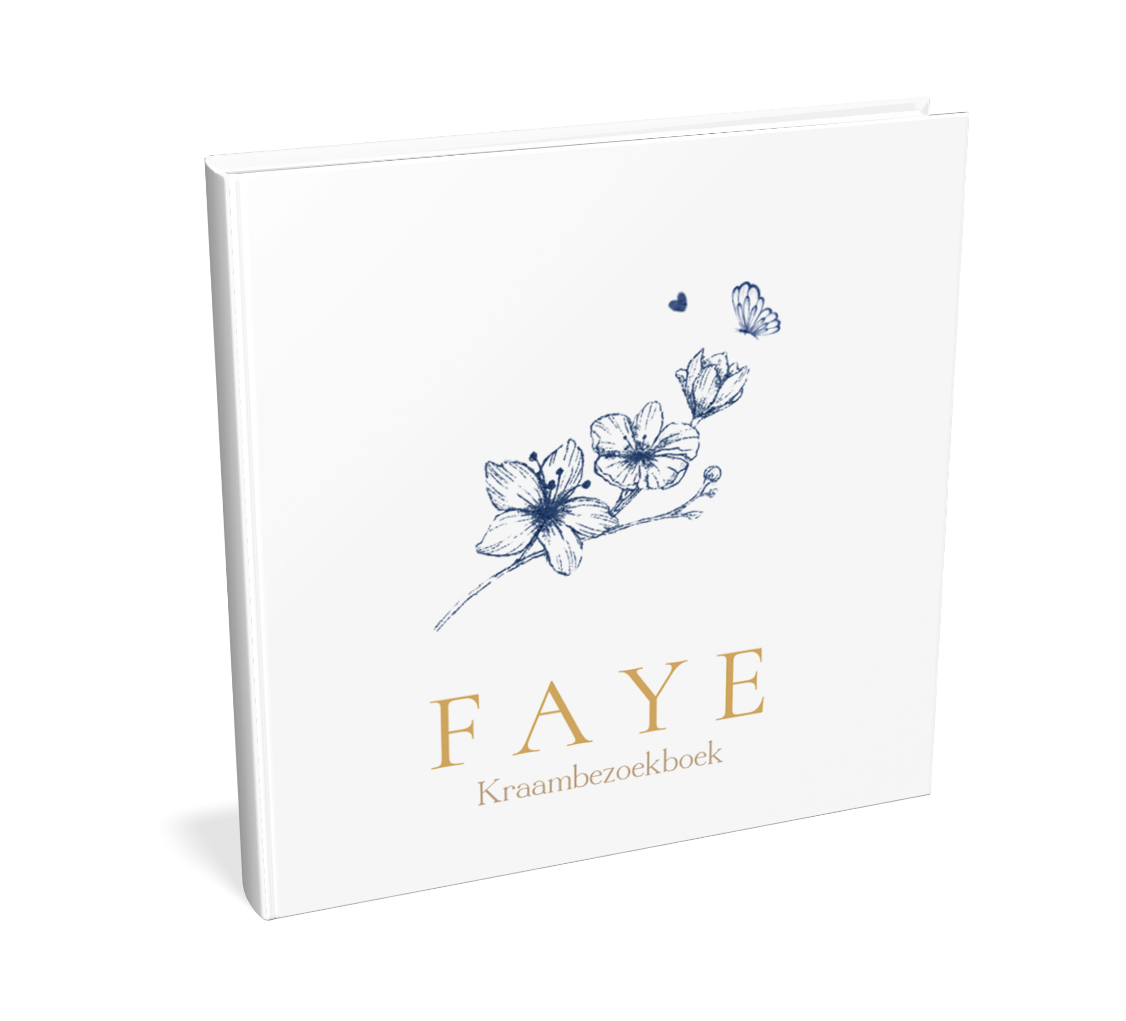 Wit kraambezoekboek met blauwe lijntekening bloemen