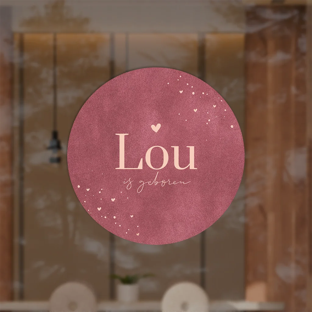 Roze raamsticker met velvet look en hartjes