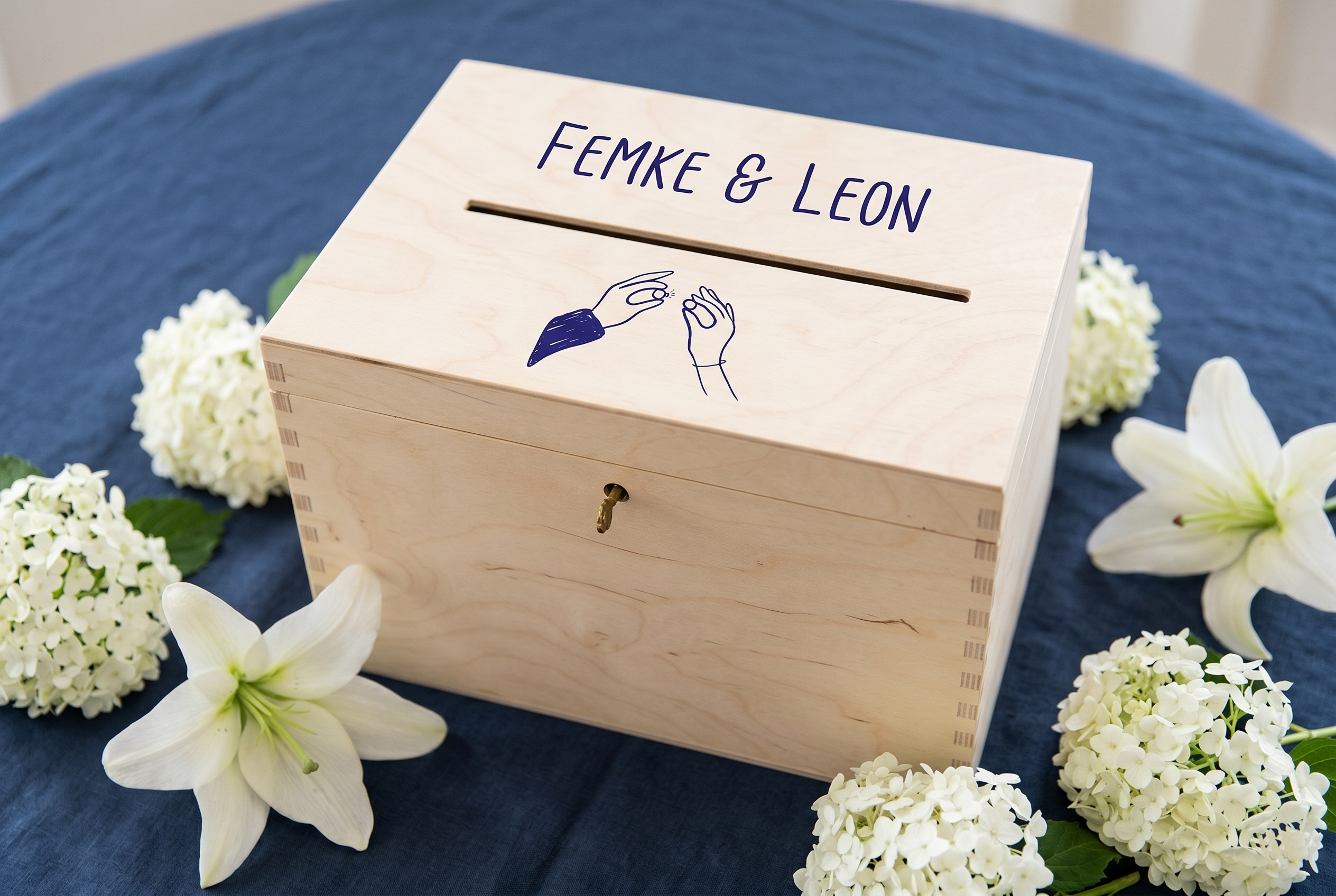 Enveloppenkist hout Bruidspaar Ringen Femke Leon