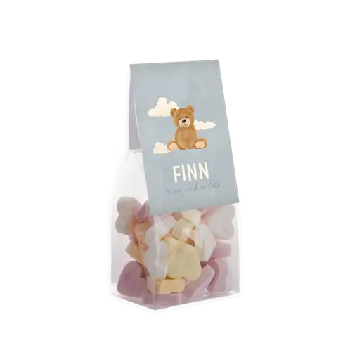 Vouwkaartje blauw met teddybeer en wolken