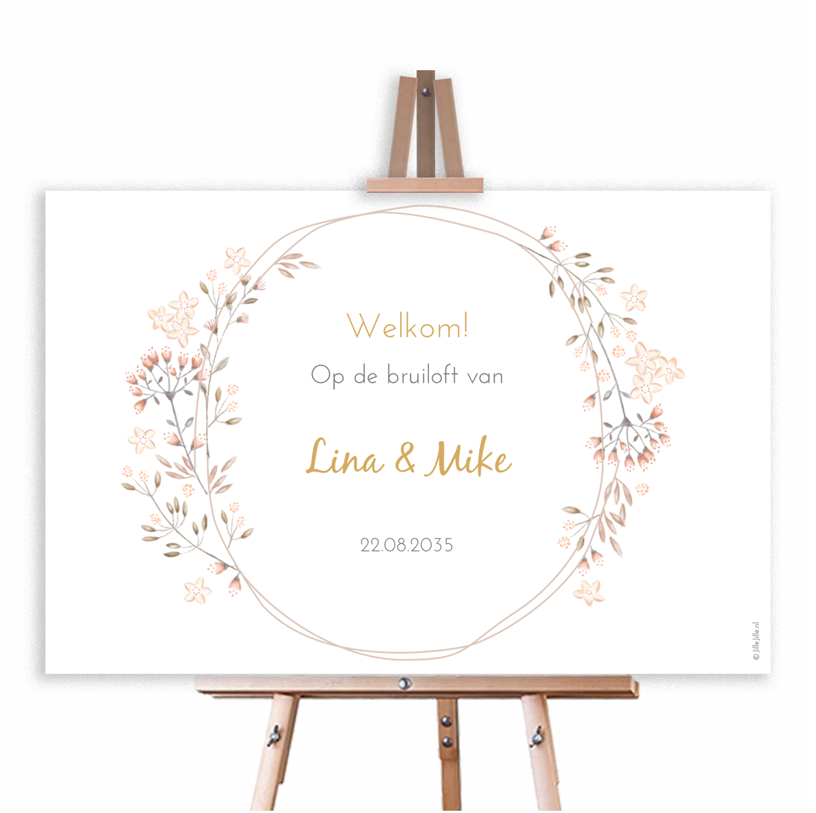 Bruiloftsbord welkomsbord bloemetjes bij huwelijk 60x40 cm