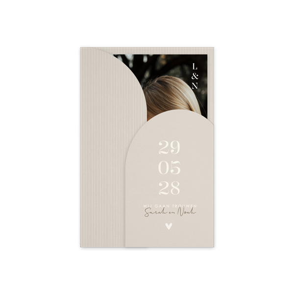 Stijlvolle trouwkaart met foto en hartje | Insteekhoes optioneel