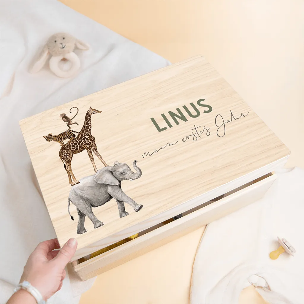 Babybox zum Sammeln von Erinnerungen mit wilden Tieren