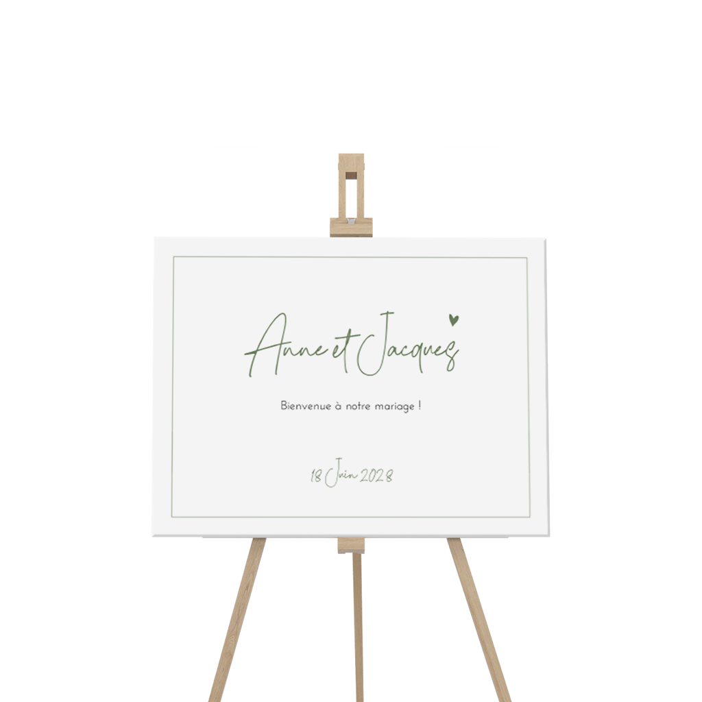 Panneau de bienvenue minimaliste avec une écriture couleur olive