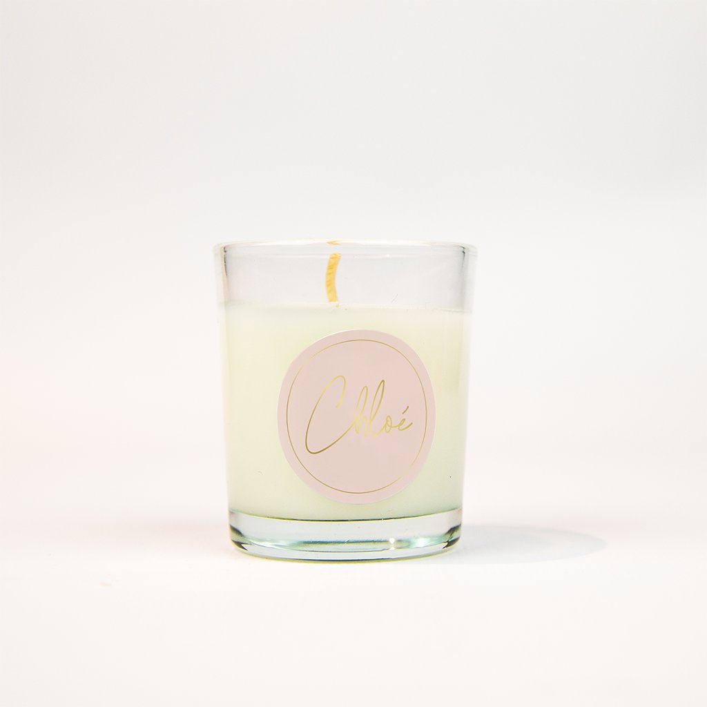 Naamsticker in oudroze en goudfolie - per vel