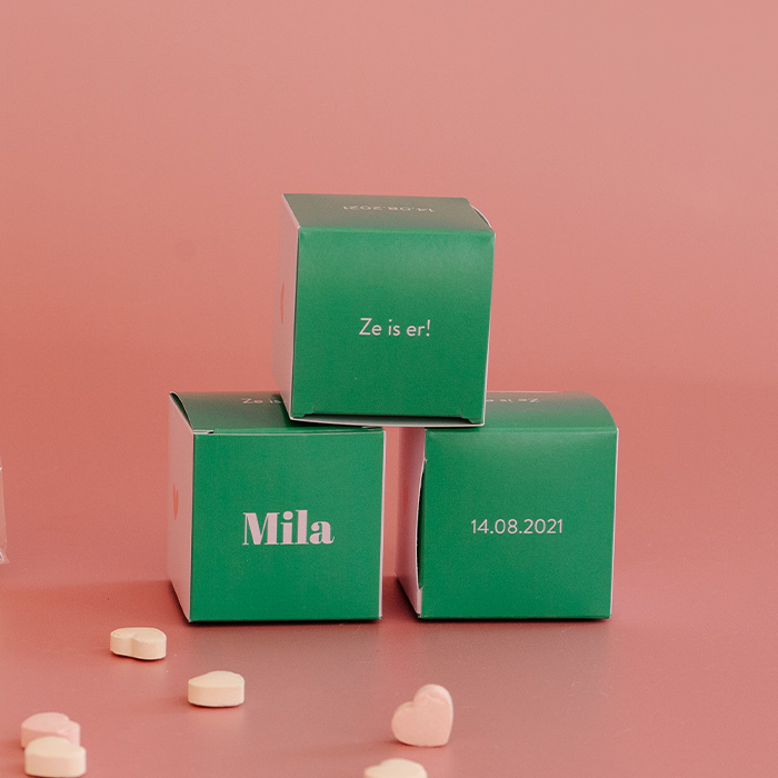 Doopsuiker doosje groen met colorblocking